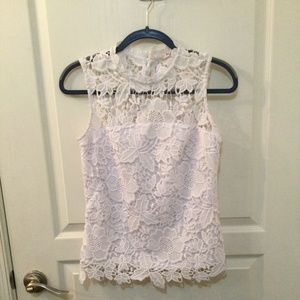 White Lace Yoke Sleeveless Top by Nanette Lepore